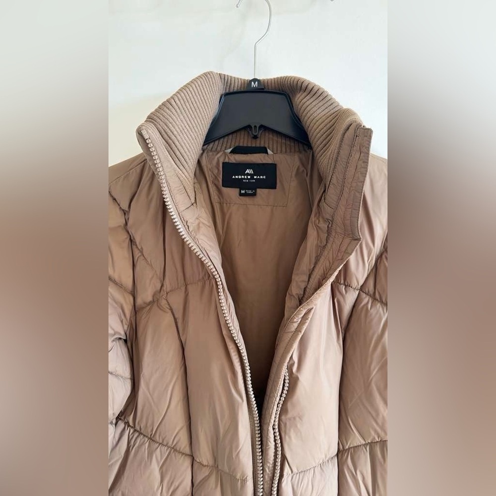 Andrew Marc Ribbed Collar Long Puffer Jacket Women Quilted Coat Pockets M - Picture 5 of 6